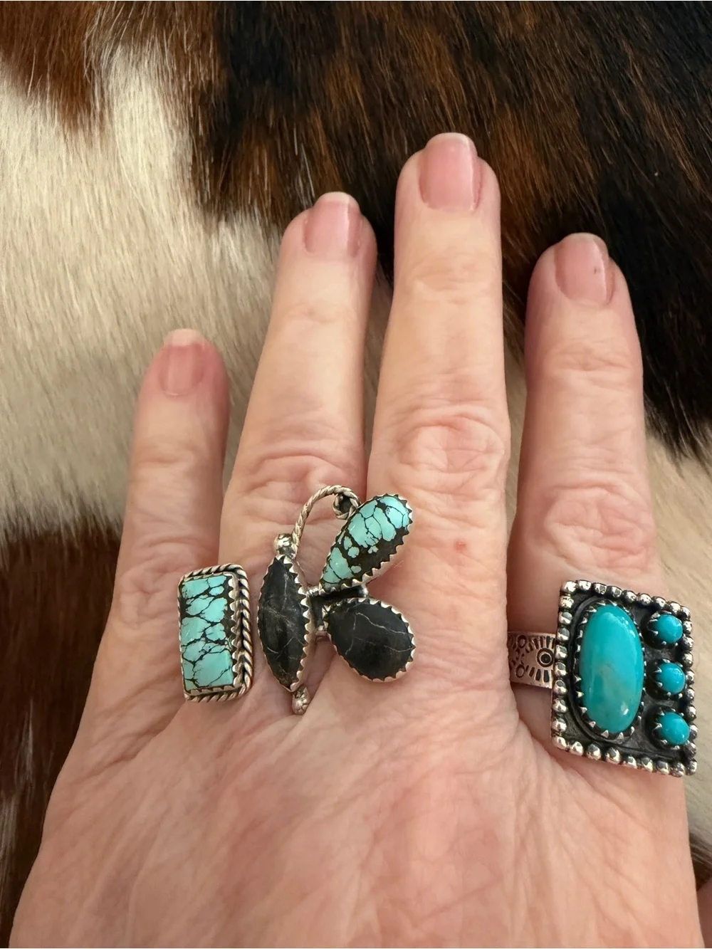 ❤️ Rare Blue Moon Butterfly Turquoise Sterling 925 Floater Ring Adjustable 7.5+